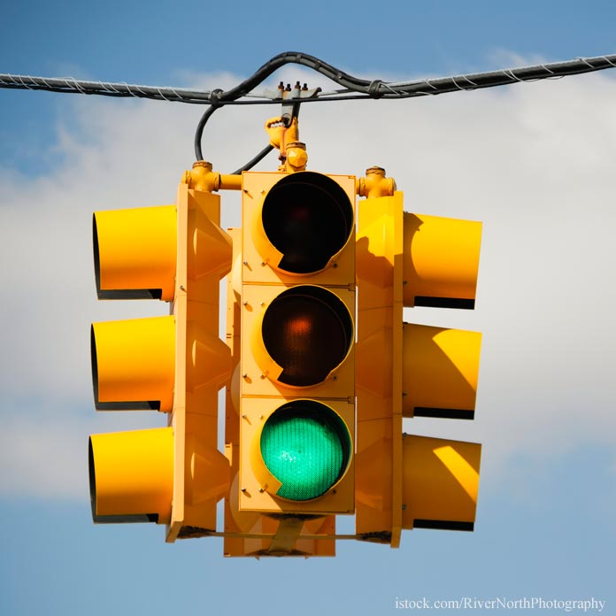 Suspended Stop Light on Green