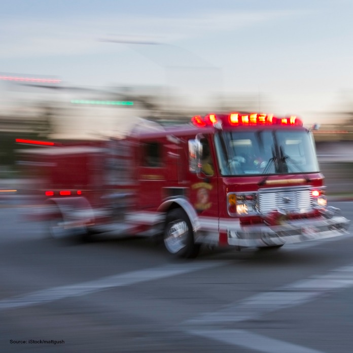 Fire engine rushing to the scene of a fire