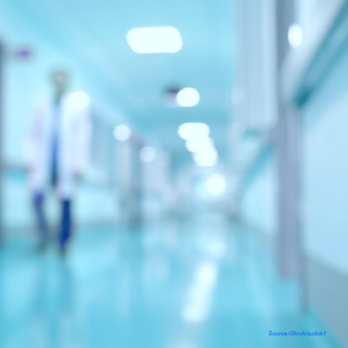 Medical and hospital corridor defocused background with modern laboratory (clinic)