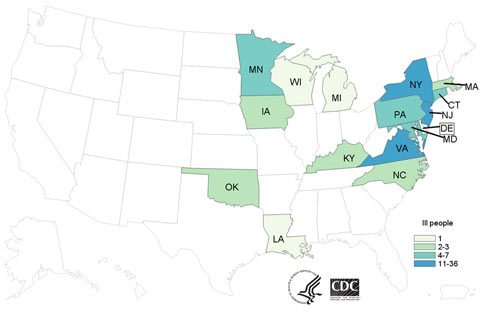 Papayas Salmonella Outbreak CDC Map