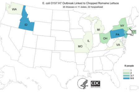 CDC Map of Chopped Romaine E. coli Outbreak