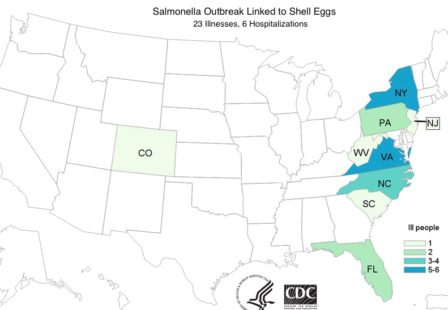 Shell Egg Salmonella Outbreak CDC map 4:16:18