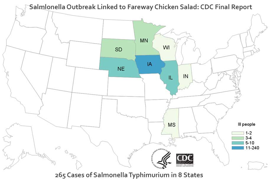 CDC Map of Salmonella Typhimurium Linked to Fareway Chicken Salad