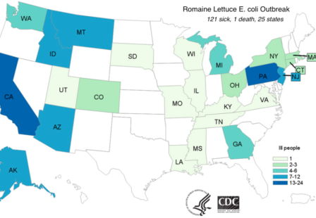CDC Map Romanie Lettuce E. coli outbreak 5:2:18