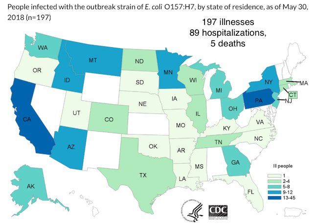 Romaine E.coli Outbreak Map by CDC