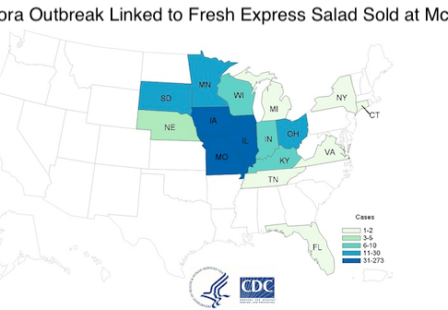 McDonald's Fresh Express Salad Cyclospora Outbreak Map