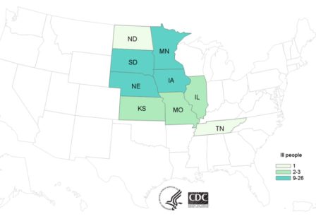 CDC Map of HyVee Pasta Salad Outbreak