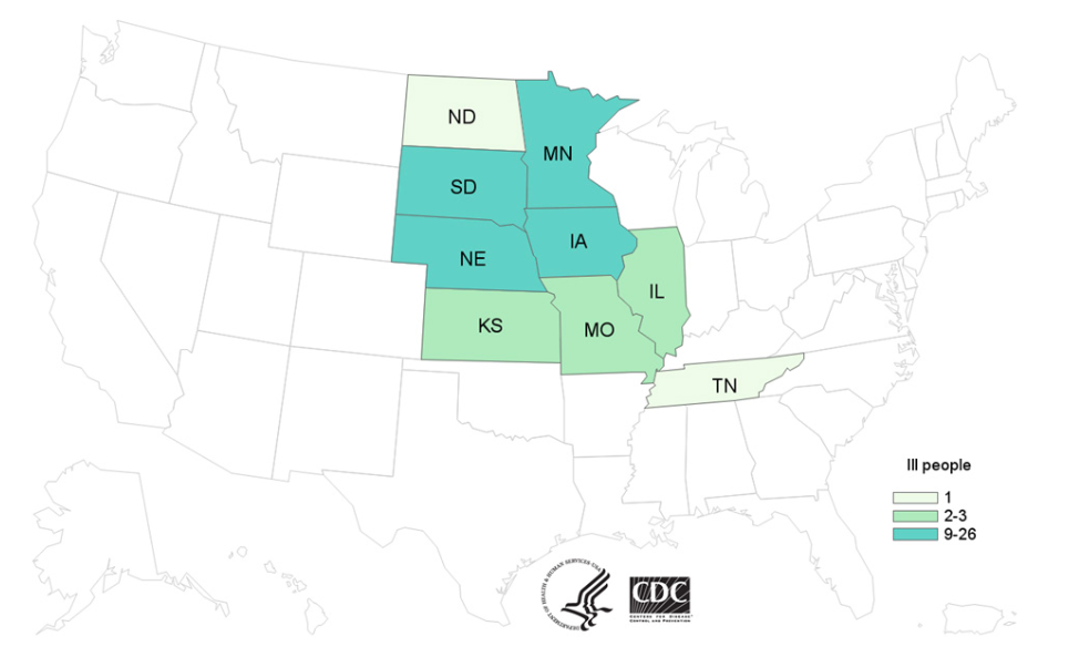 CDC map of HyVee Pasta Salad Outbreak