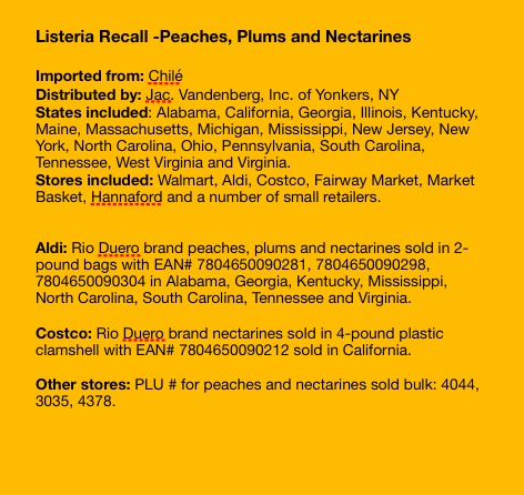 Listeria recall peaches, nectarines, plums