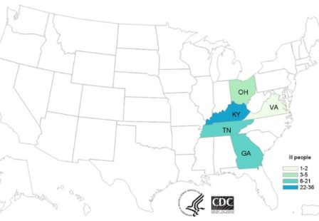CDC Map of E. coli O103 outbreak 4:4:19