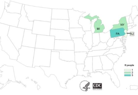 CDC Map of Listeria deli meat and cheese outbreak