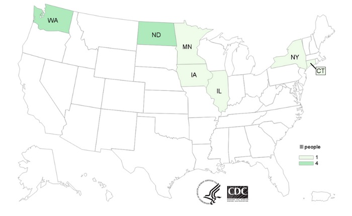 CDC Map of Tuna Salmonella Outbreak