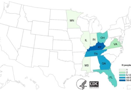 CDC Map of Ground beef E. coli outbreak 5:13:19