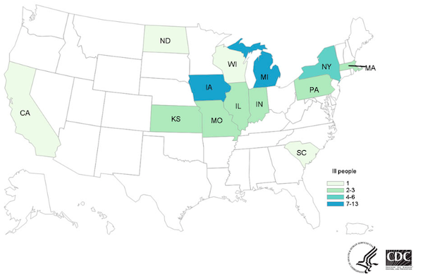 Salmonella Lawyer Pig Ear Outbreak CDC Map