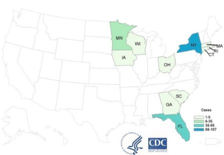 Cyclospora Lawyer basil outbreak CDC map 8:16:19