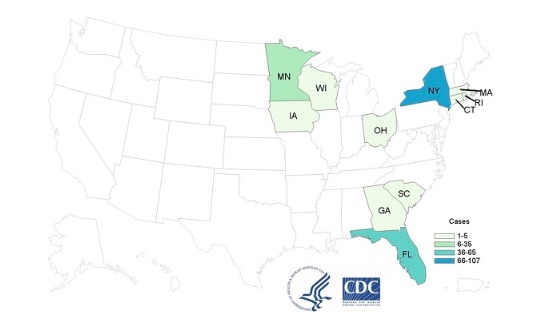 Cyclospora Lawyer basil outbreak CDC map 8:16:19