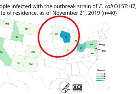 E. coli lawyer CDC map of Romaine lettuce E. coli outbreak