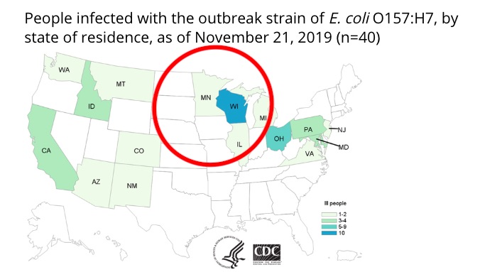 E. coli lawyer CDC map of Romaine lettuce E. coli outbreak