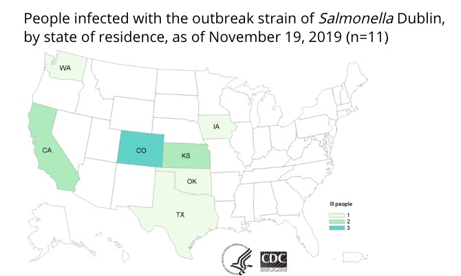 Salmonella lawyer - Stater Bros ground beef outbreak CDC map