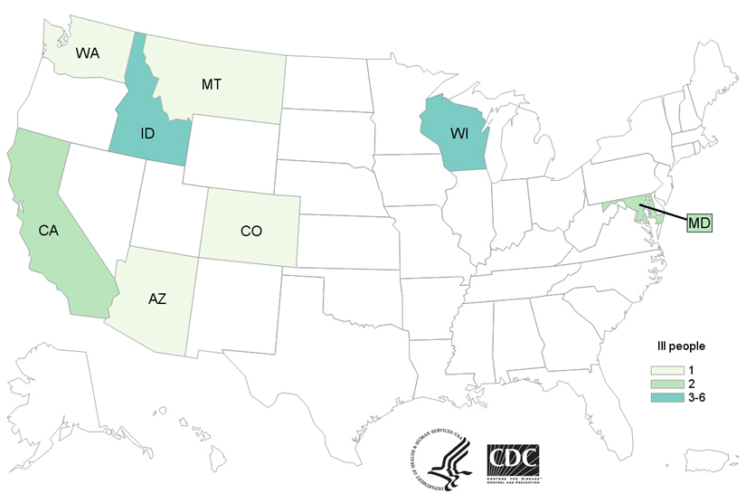 cdc ecoli outbreak case count map