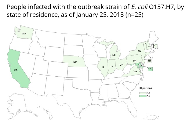 CDC map fall 2017 romaine/leafy greens E. coli outbreak