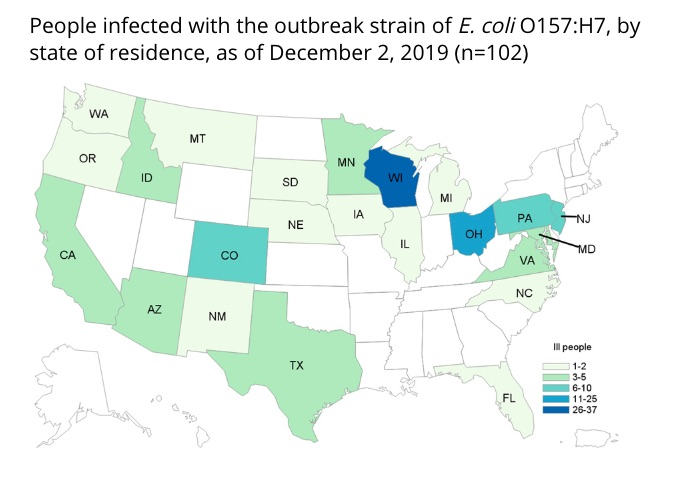 E. coli Lawyer - CDC Romiane Outbreak Map 12:4:19