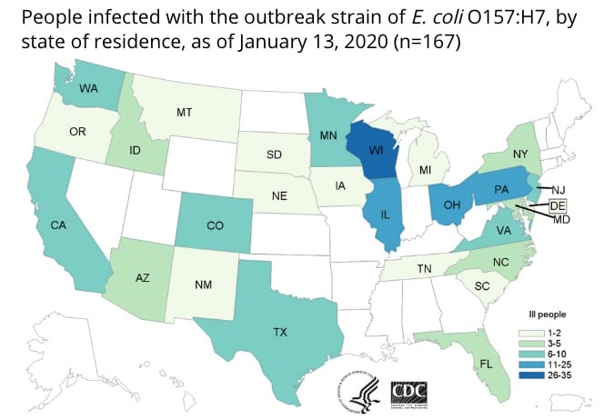 E. coli lawyer- CDC Final Map Romaine E. coli Outbreak