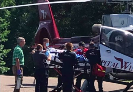 Explosion lawyer- Fayette County EMS load patient onto life flight helicopter