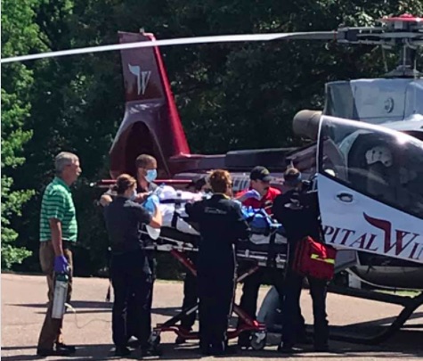 Explosion lawyer- Fayette County EMS load patient onto life flight helicopter