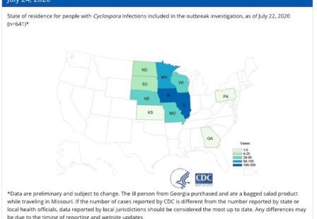 Cyclospora Lawyer - CDC 7:24 map of bagged salad outbreak-2