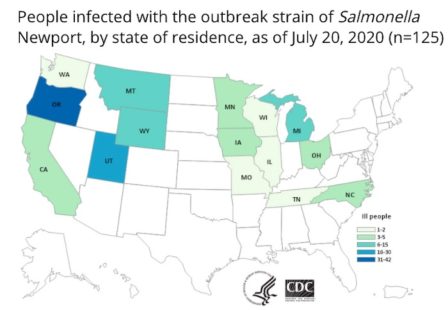 Salmonella Lawyer - CDC Map of Salmonella Outbreak 7:20:20