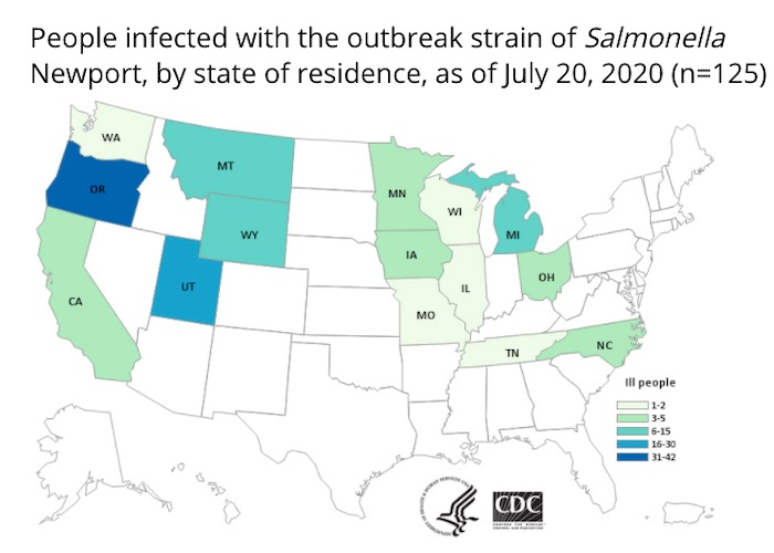 Salmonella Lawyer - CDC Map of Salmonella Outbreak 7:20:20