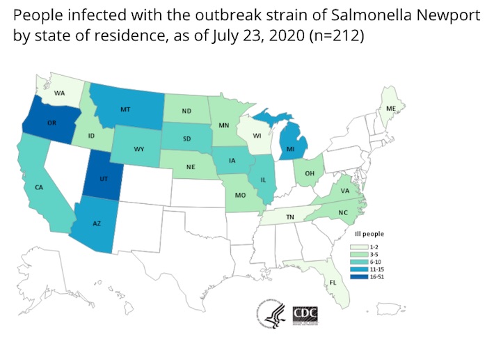 Salmonella lawyer - CDC Salmonella Outbreak Map 7:24:20