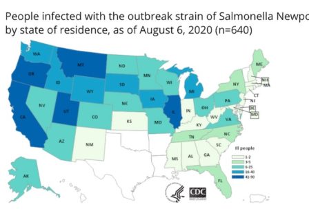 Salmonella Lawyer-Onion Recall and Outbreak Map, CDC