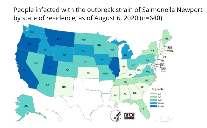 Salmonella Lawyer-Onion Recall and Outbreak Map, CDC