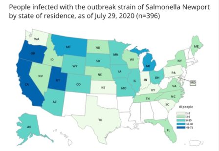 Salmonella Lawyer - Thomson onion Salmonella Newport outbreak map