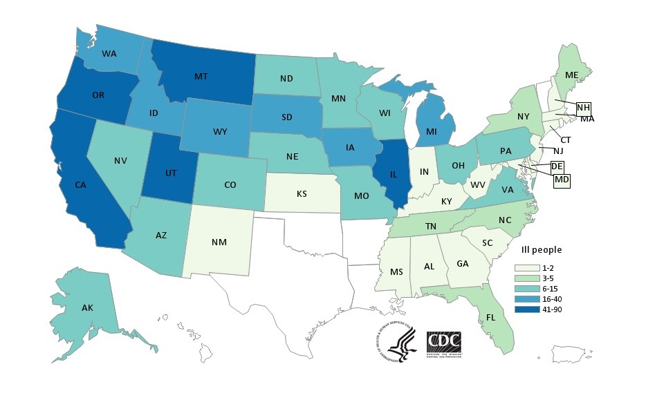 Salmonlla Red Onion Outbreak Case Counts August 7 2020 CDC Map