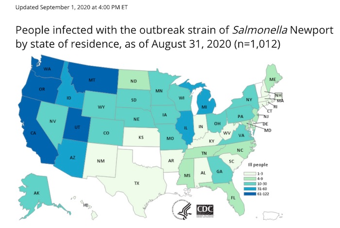 Salmonella lawyer-Onion Salmonella outbreak CDC map