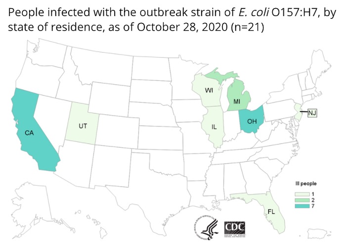 E. coli Lawyer- CDC E. coli Outbreak Map Unknown Source 1