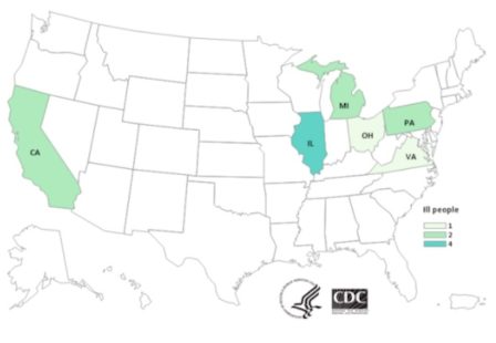 E. coli lawyer - CDC Map of E. coli Outbreak Unknown Source 3, romaine suspected