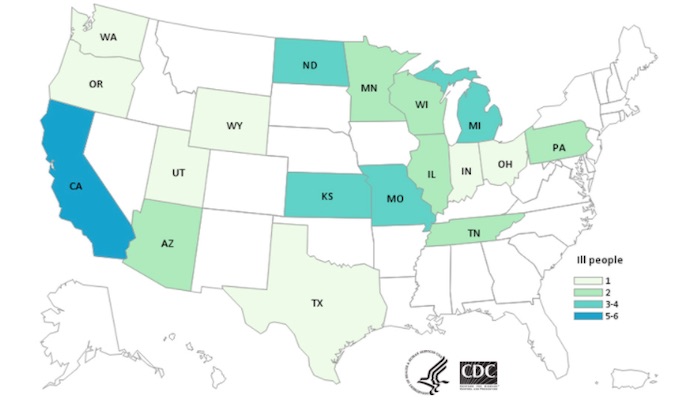 E. coli lawyer -CDC map romaine spinach iceberg E. coli outbreak