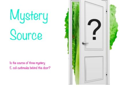 E. coli lawyer-Mystery Date spoof called Mystery Source of E. coli outbreaks with romaine behind the door