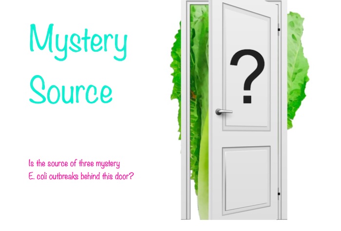E. coli lawyer-Mystery Date spoof called Mystery Source of E. coli outbreaks with romaine behind the door