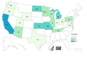 E. coli Lawyer - CDC Map of Leafy Greens E. coli Outbreak