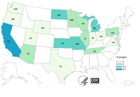 E. coli Lawyer - CDC Map of Leafy Greens E. coli Outbreak