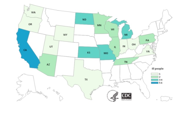 E. coli lawyer - CDC map of E. coli leafy greens outbreak