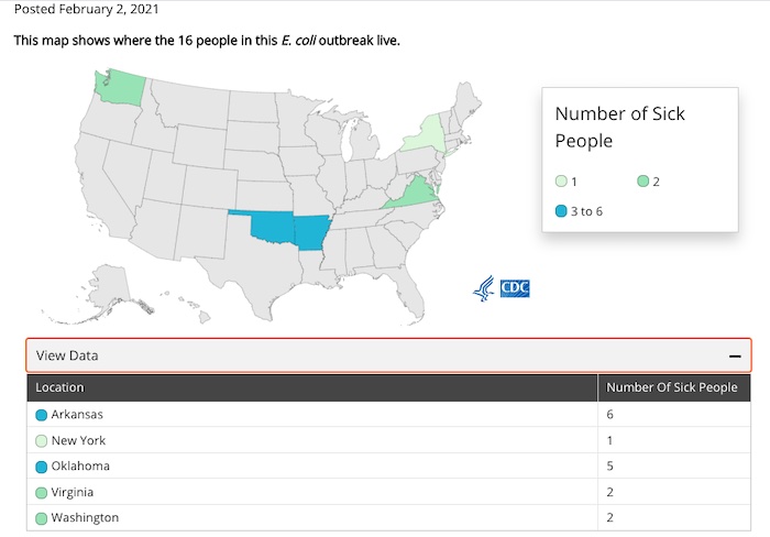 E. coli lawyer - CDC Map of E. coli O157:H7 outbreak