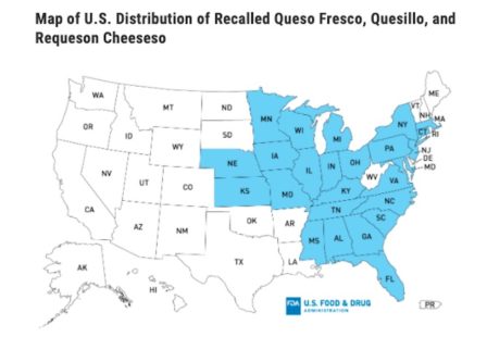 El Abuelito Queso Fresco Listeria Outbreak Distribution Map