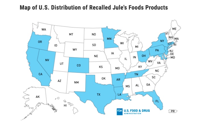 Jule's Cashew Brie Salmonella Distribution Map