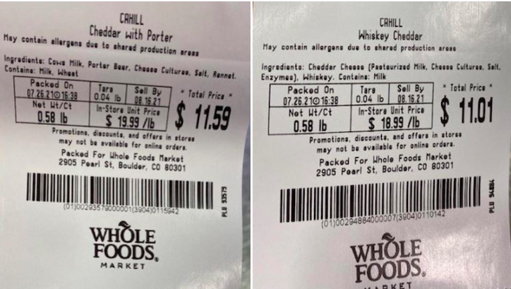 Cahill cheese Listeria recall at Whole Foods